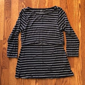 Gap Body Maternity Nursing Top, size small, navy blue with white pin stripe